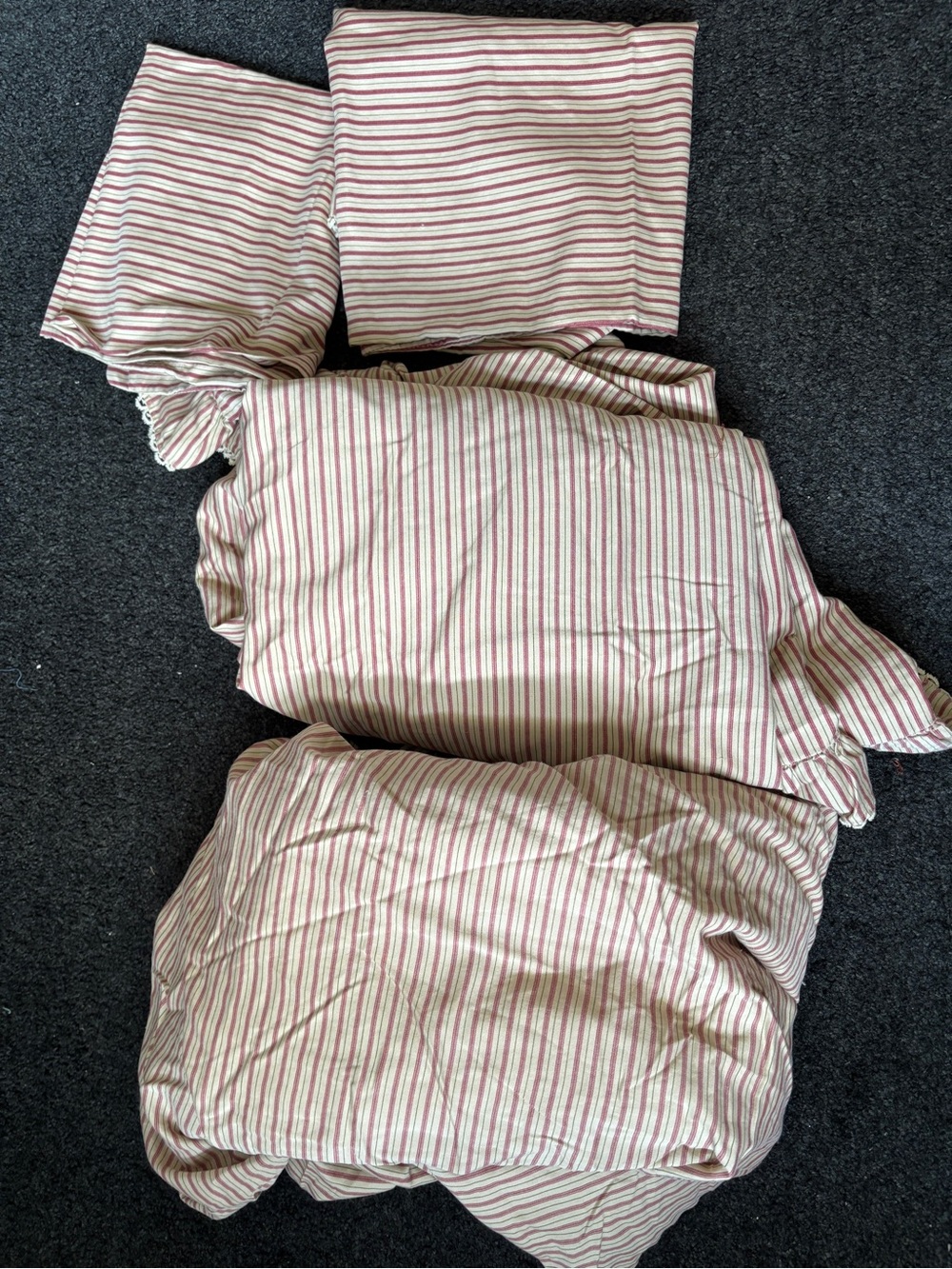Vintage 90s Ralph Lauren Stripe Ruffle Queen Flat & Fitted Sheets 2 Pillow Cases
